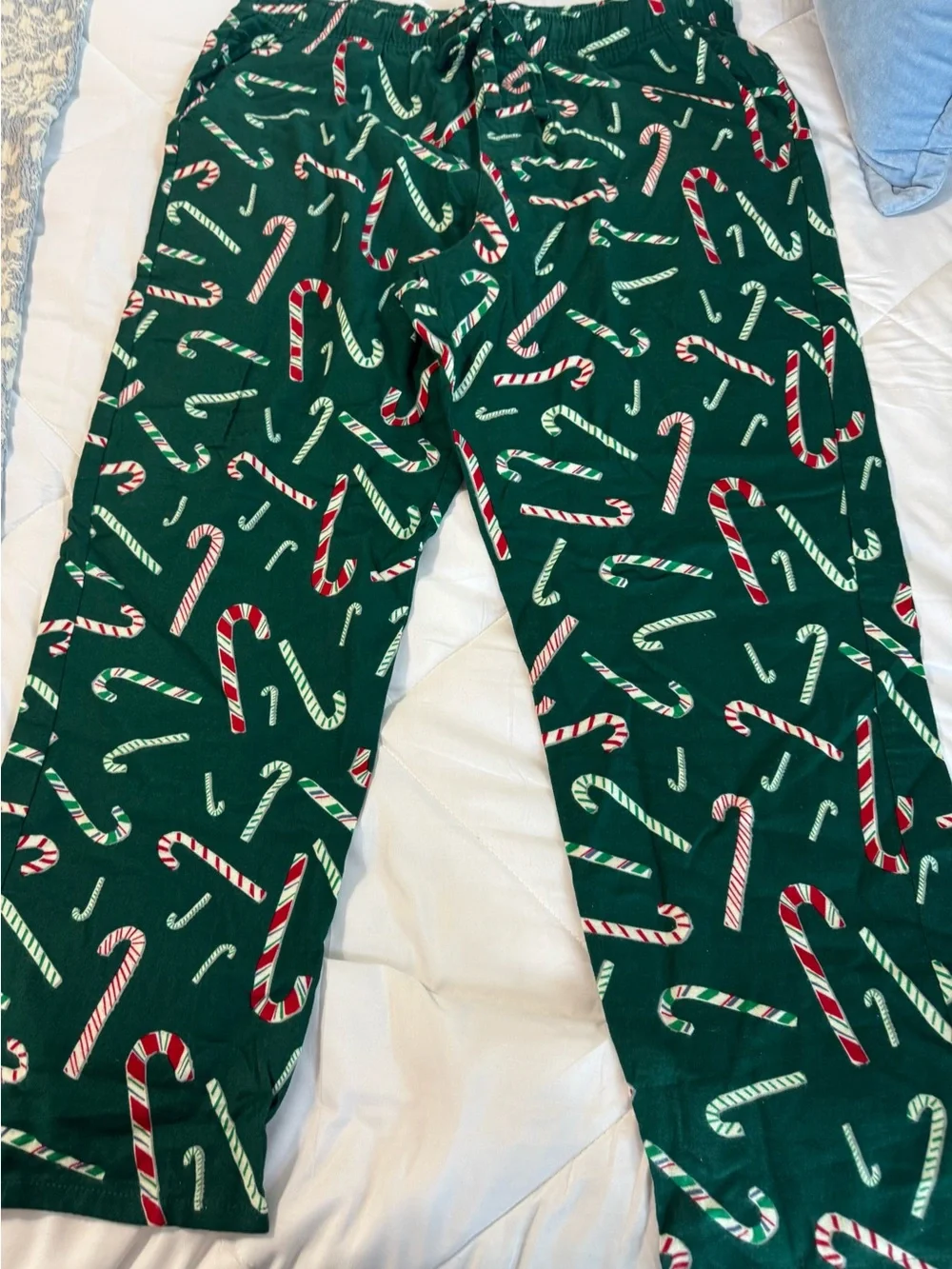 Unisex Holiday Candy Cane Print Bottoms - Green